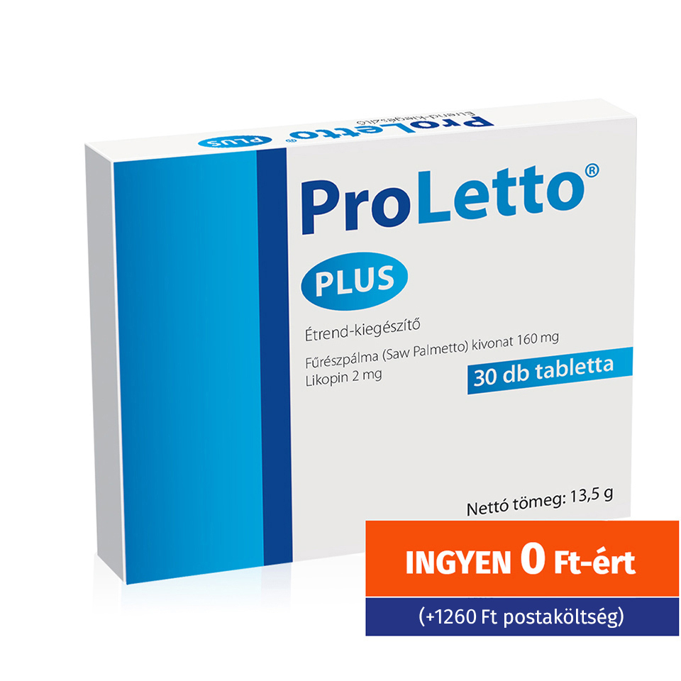 Natural Pharmaceuticals ProLetto® Plus étrend-kiegészítő fűrészpálma kivonattal és likopinnal, 30 tabletta dobozban, nettó 13,5 g.