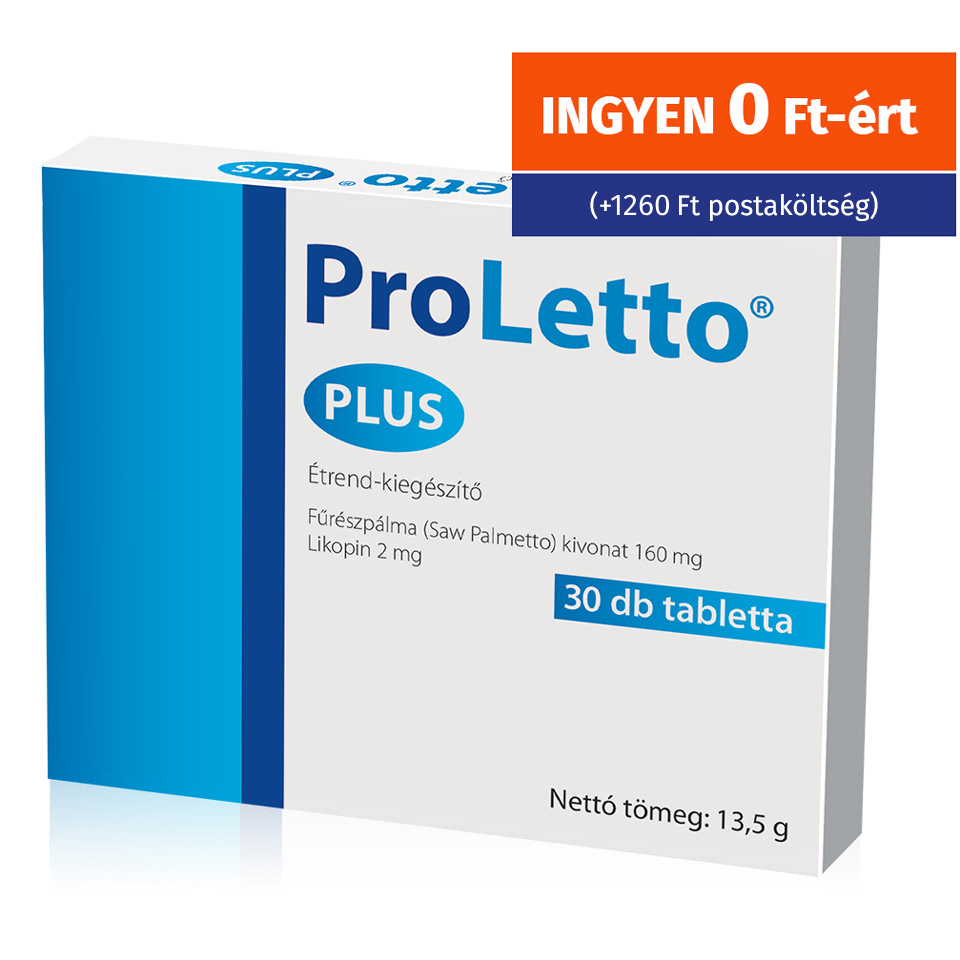 Natural Pharmaceuticals ProLetto® Plus étrend-kiegészítő fűrészpálma kivonattal és likopinnal, 30 tabletta dobozban, nettó 13,5 g.
